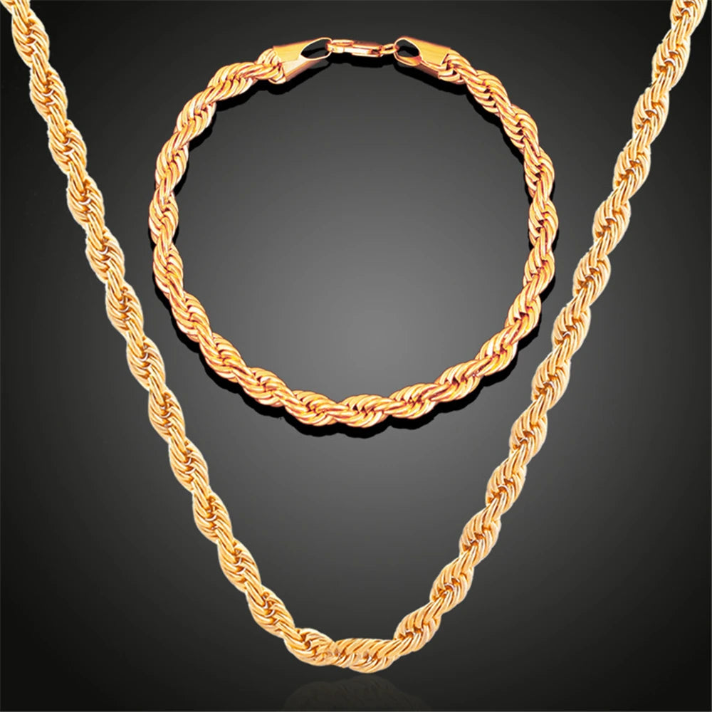 Duo d’Or – 18K Gold-Plated Twisted Chain Jewelry Set