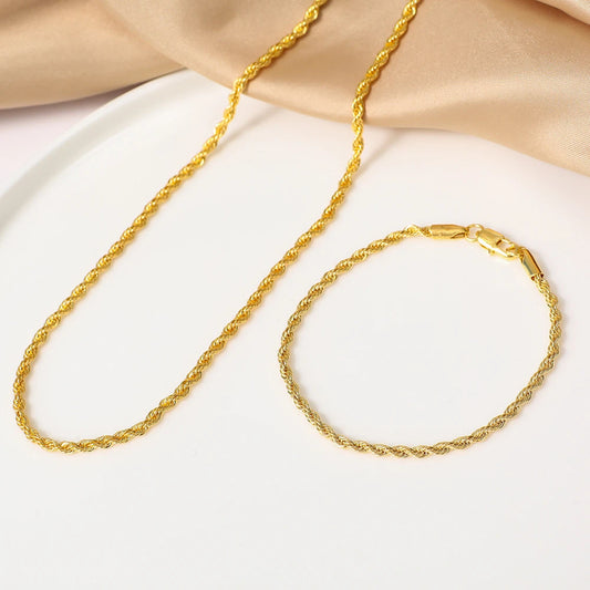 Duo d’Or – 18K Gold-Plated Twisted Chain Jewelry Set