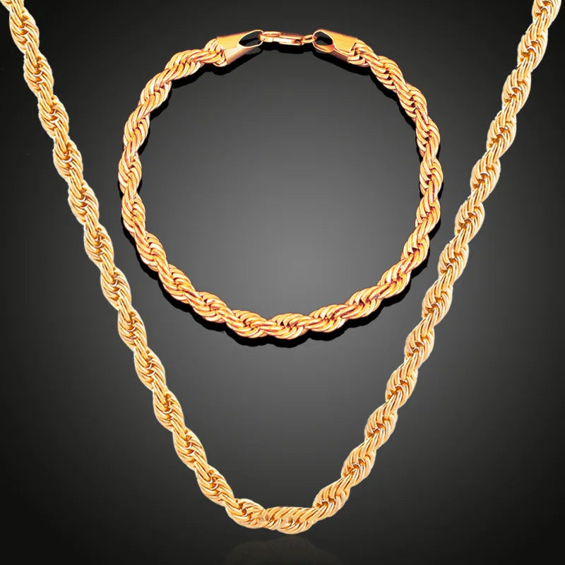 Duo d’Or – 18K Gold-Plated Twisted Chain Jewelry Set