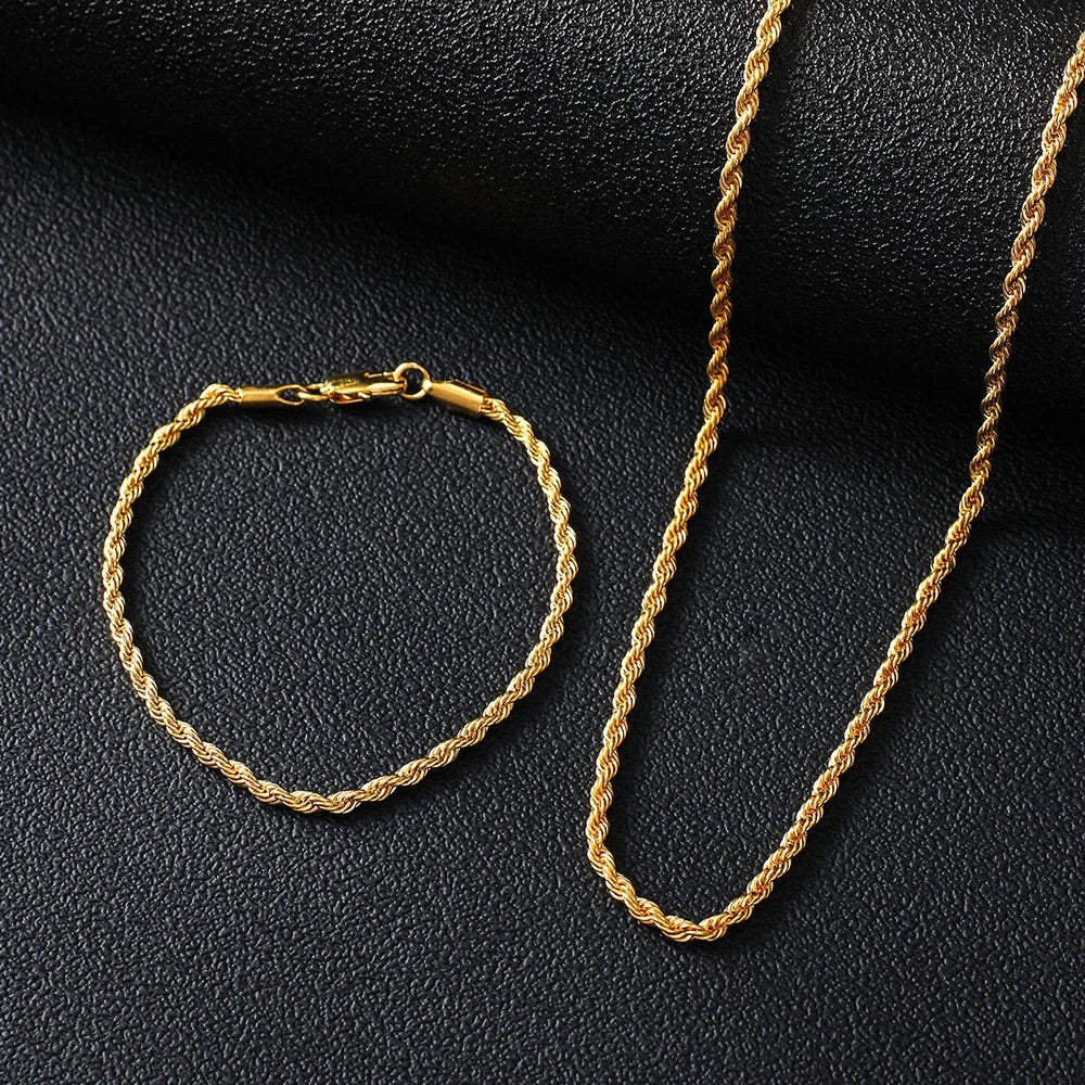 Duo d’Or – 18K Gold-Plated Twisted Chain Jewelry Set