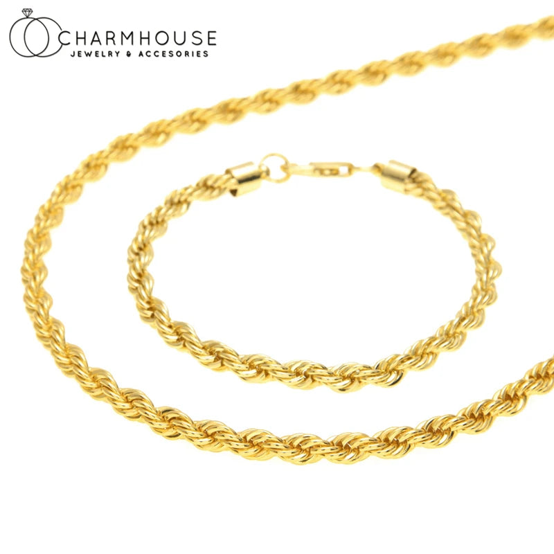 Duo d’Or – 18K Gold-Plated Twisted Chain Jewelry Set