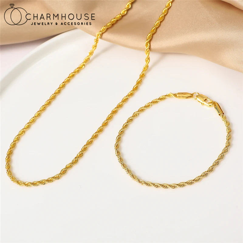 Duo d’Or – 18K Gold-Plated Twisted Chain Jewelry Set